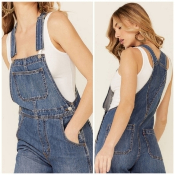 Levi's Loose Fit Overalls Dark - Medium Wash Denim Jeans Jumpsuit 90s Mom - Picture 3 of 11